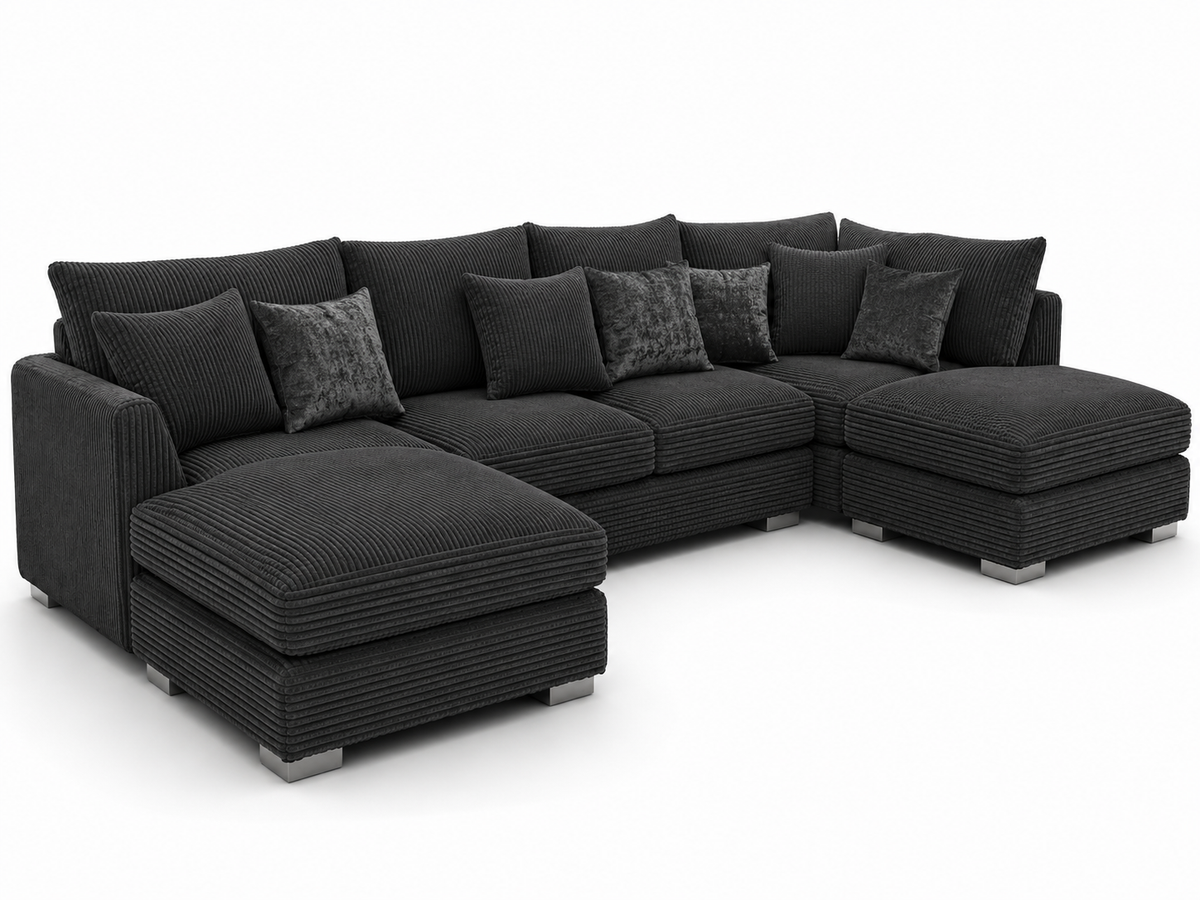 Bishop Large U Shape 5 Seater Jumbo Cord Dark Grey Sofa - Luxury UK Living Room Showcase