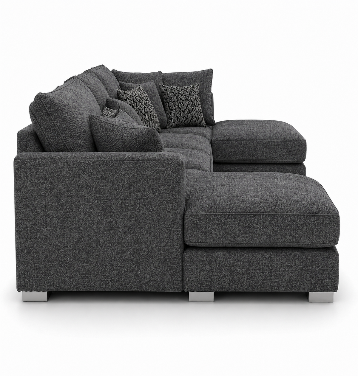 Bishop Large U Shape 5 Seater Kensington Fabric Dark Grey Sofa - Detailed Angle View 2