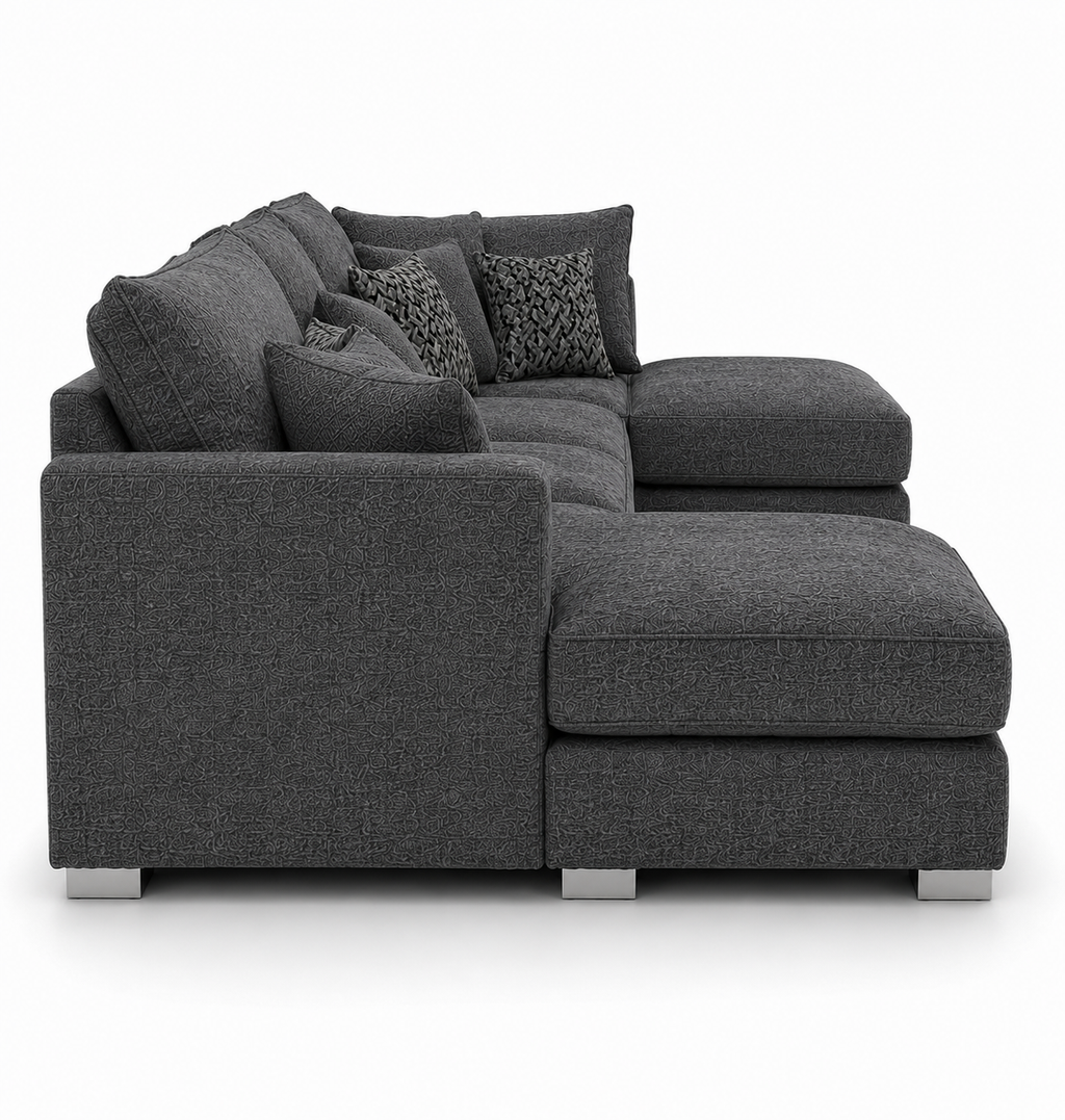 Bishop Large U Shape 5 Seater Kensington Fabric Dark Grey Sofa - Detailed Angle View 2