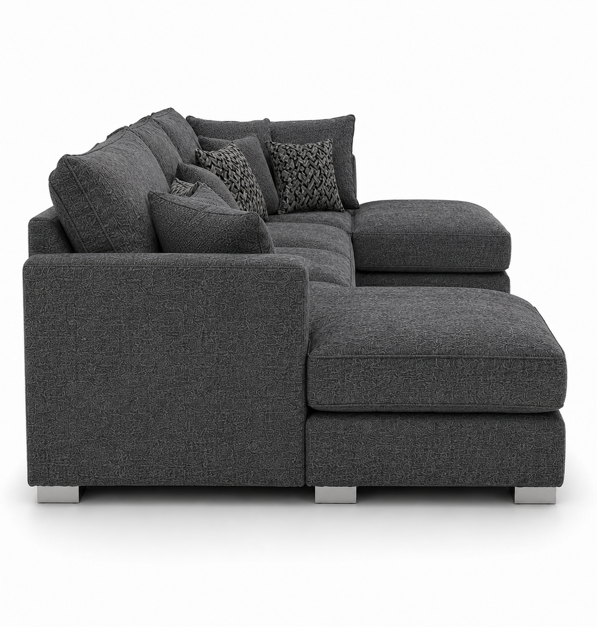 Bishop Large U Shape 5 Seater Kensington Fabric Dark Grey Sofa - Detailed Angle View 2