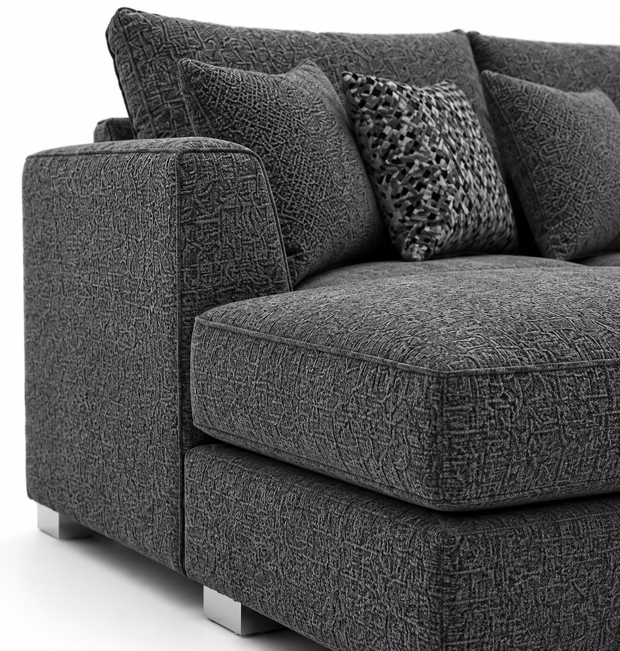 Bishop Large U Shape 5 Seater Kensington Fabric Dark Grey Sofa - Detailed Angle View 3