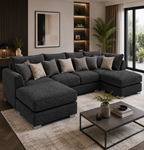 Bishop Large U Shape 5 Seater Kensington Fabric Dark Grey Sofa - Detailed Angle View 5