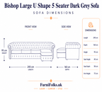 Bishop Large U Shape 5 Seater Kensington Fabric Dark Grey Sofa - Detailed Angle View 6