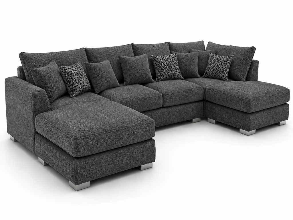 Bishop Large U Shape 5 Seater Kensington Fabric Dark Grey Sofa - Luxury UK Living Room Showcase