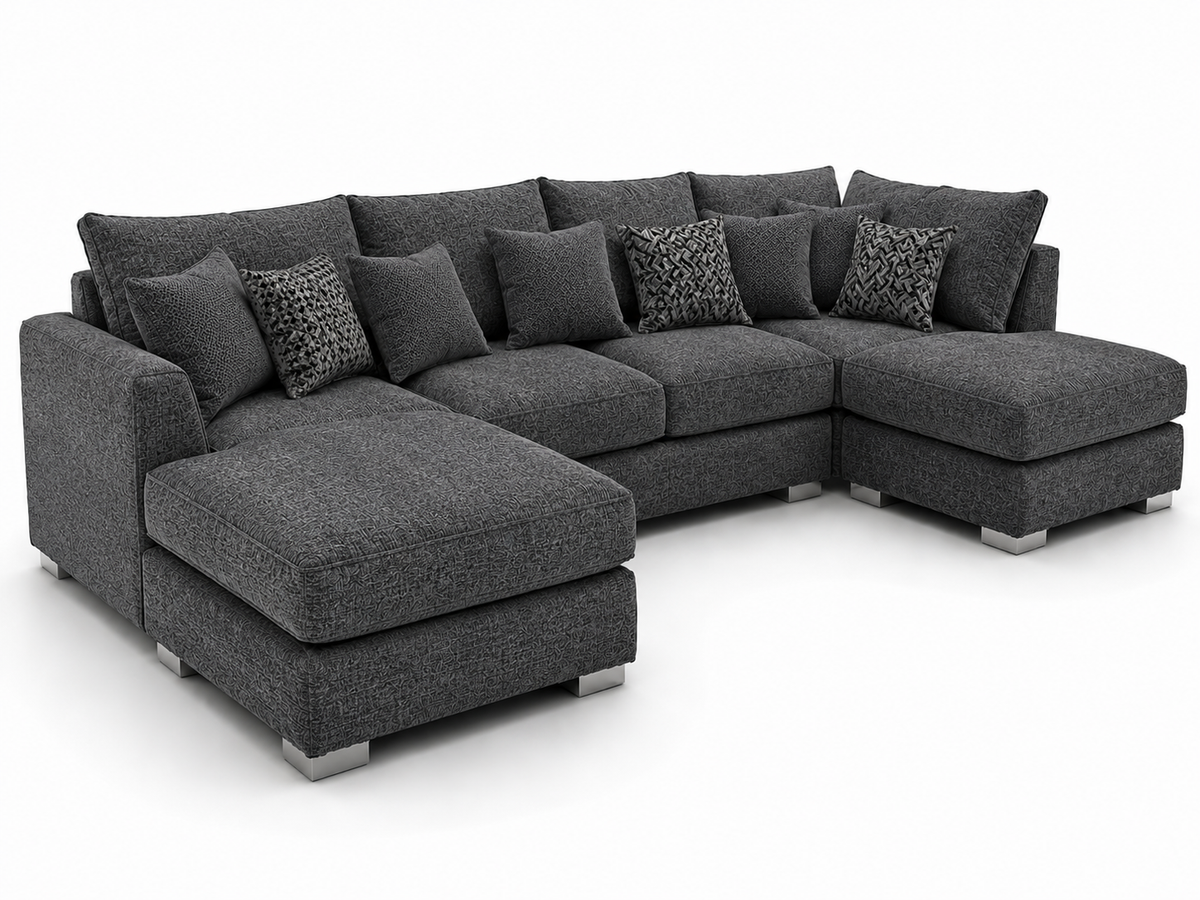 Bishop Large U Shape 5 Seater Kensington Fabric Dark Grey Sofa - Luxury UK Living Room Showcase