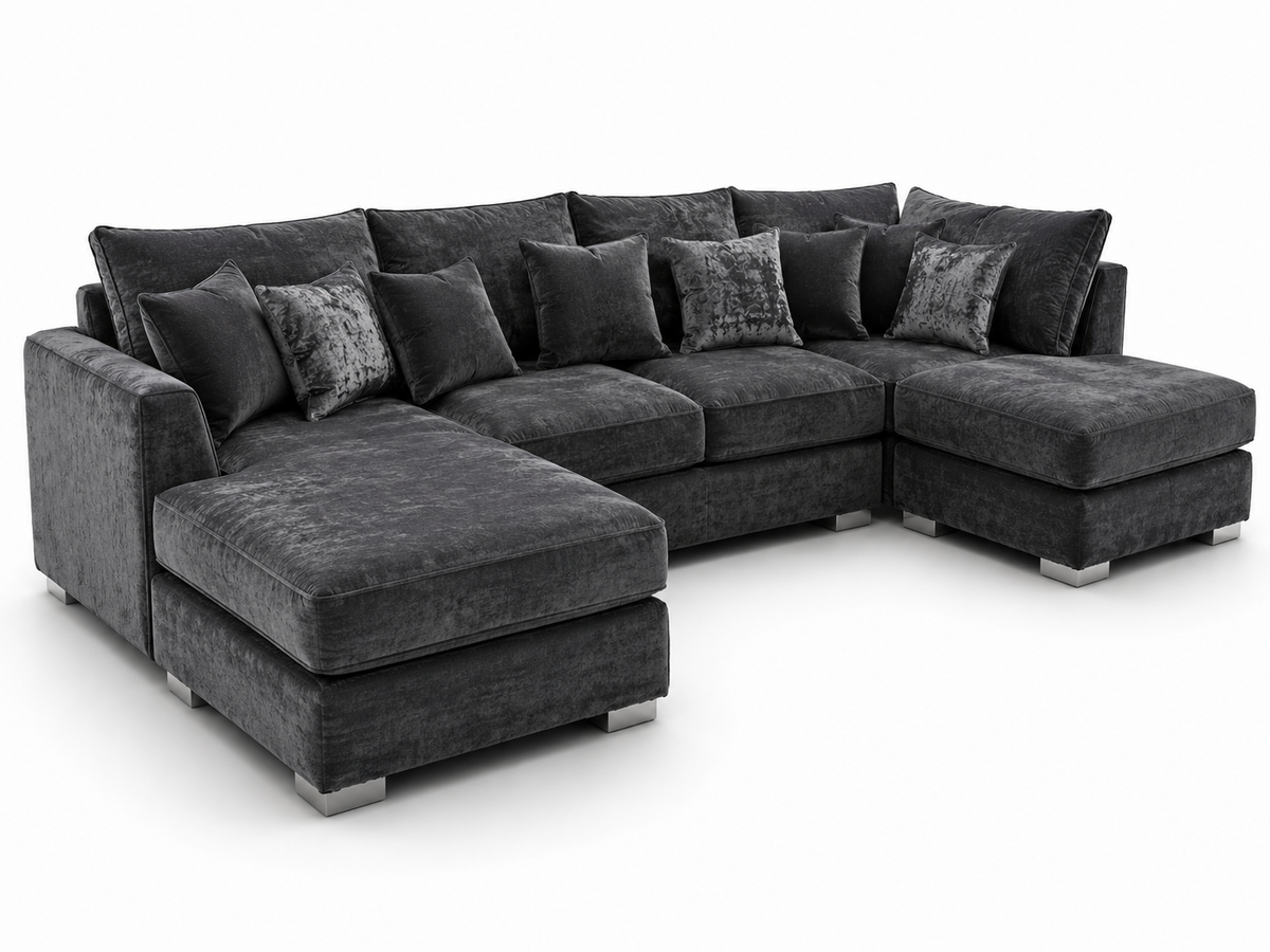 Bishop Large U Shape 5 Seater Plush Velvet Dark Grey Sofa - Luxury UK Living Room Showcase