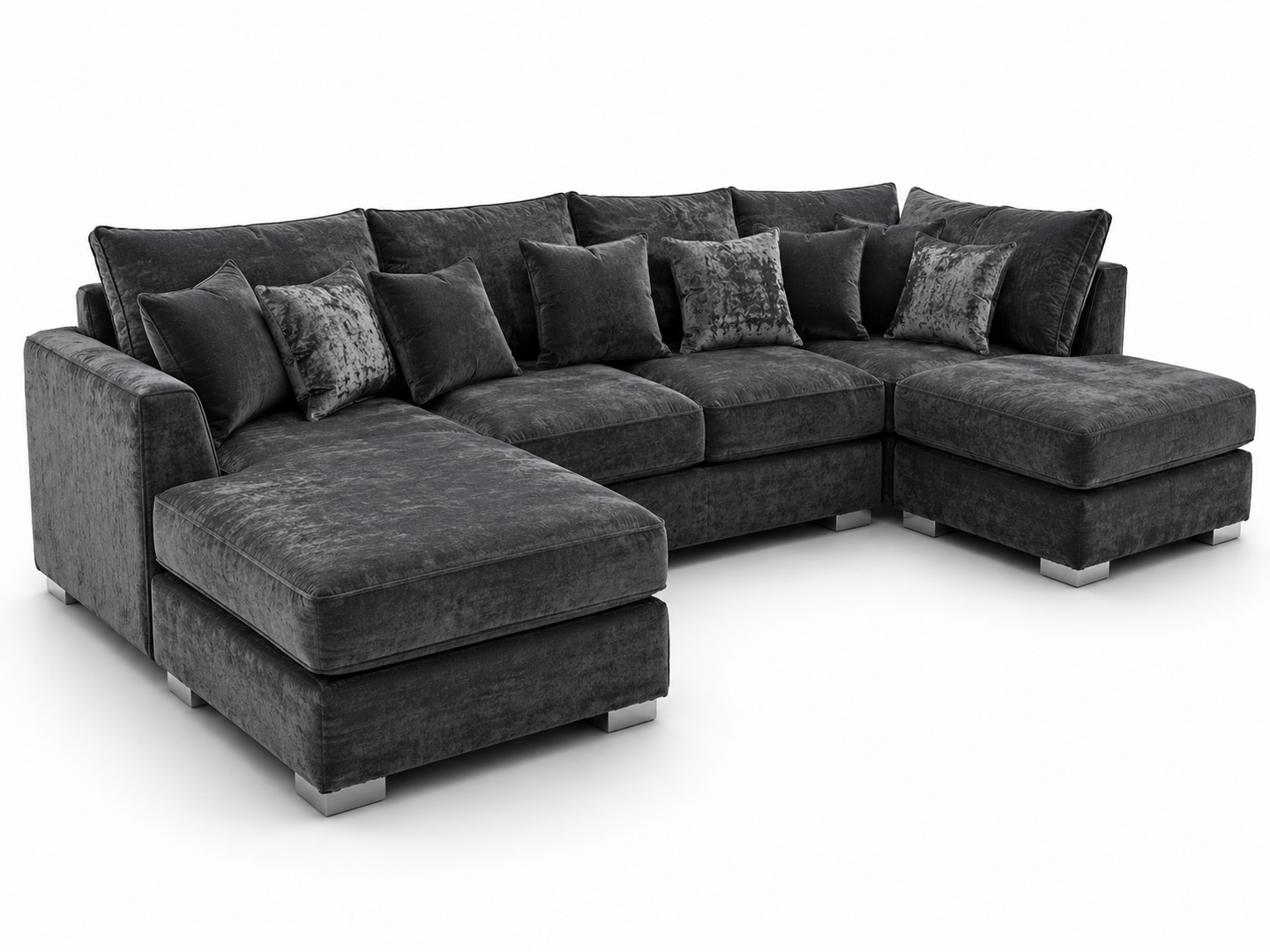 Bishop Large U Shape 5 Seater Plush Velvet Dark Grey Sofa - Luxury UK Living Room Showcase