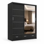 Florence Sliding Door Wardrobe Black | Mirrored Sliding Wardrobe - Detailed Angle View 2