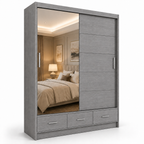 Florence Sliding Door Wardrobe Gray | Mirrored Sliding Wardrobe UK - Detailed Angle View 2