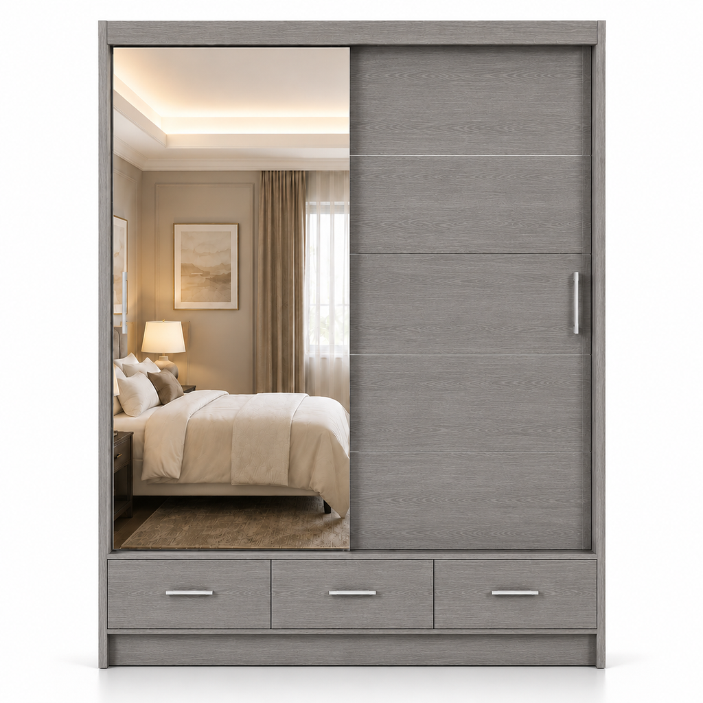 Florence Sliding Door Wardrobe Gray | Mirrored Sliding Wardrobe UK - Luxury UK Living Room Showcase