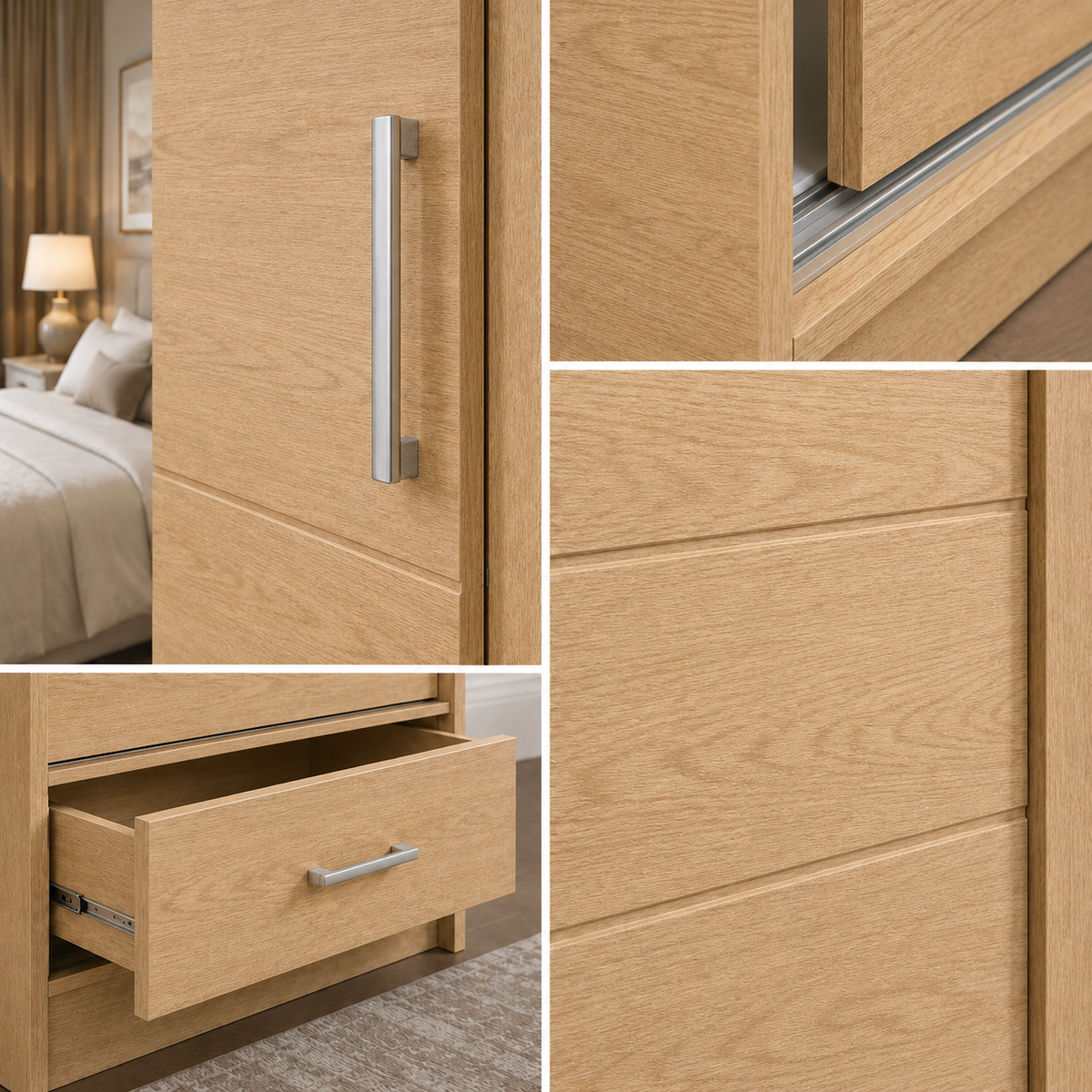 Florence Sliding Door Wardrobe Oak | Experience Smart Storage - Detailed Angle View 3