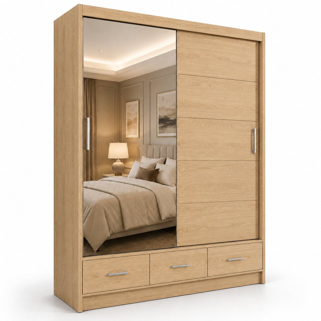 Florence Sliding Door Wardrobe Oak | Experience Smart Storage - Detailed Angle View 2
