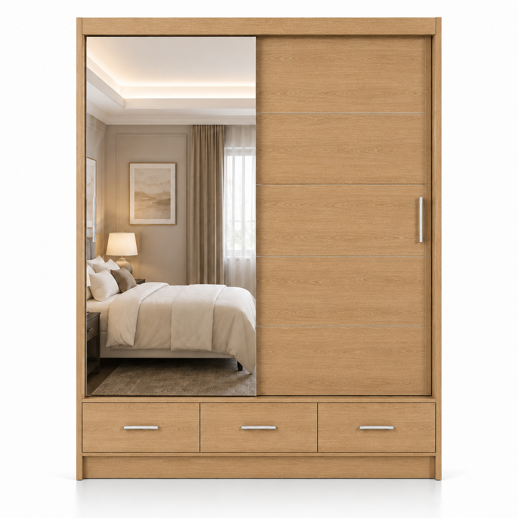Florence Sliding Door Wardrobe Oak | Experience Smart Storage - Luxury UK Living Room Showcase