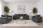 ASHTON 3+2+1 Seater Plush Velvet Dark Grey Sofa Set - Detailed Angle View 2