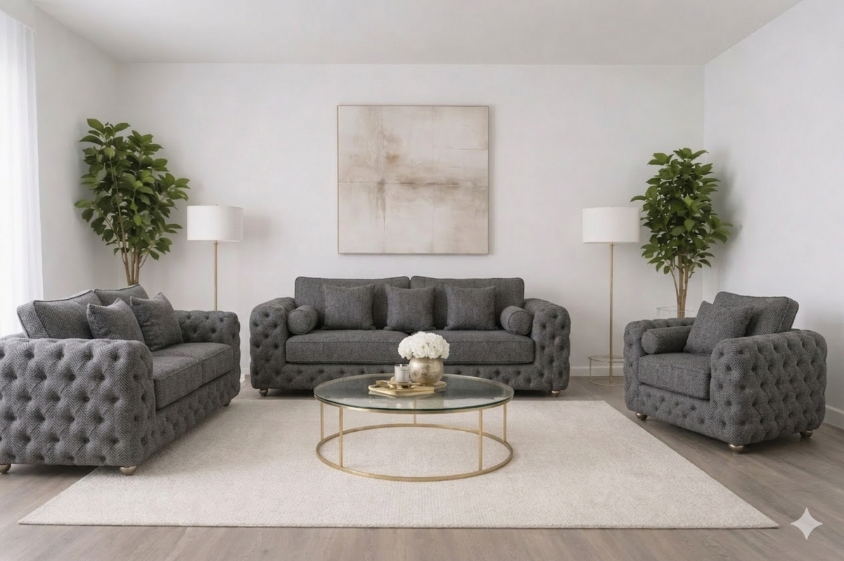 ASHTON 3+2+1 Seater Naples & Kensington Dark Grey Sofa Set - Luxury UK Living Room Showcase