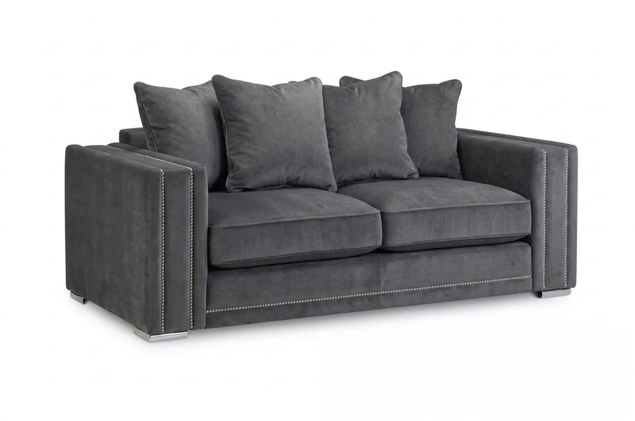 Ruby Alaska 3 Seater Naples & Kensington Dark Grey Sofa | Grand Matte-Luxe Lounge - Luxury UK Living Room Showcase