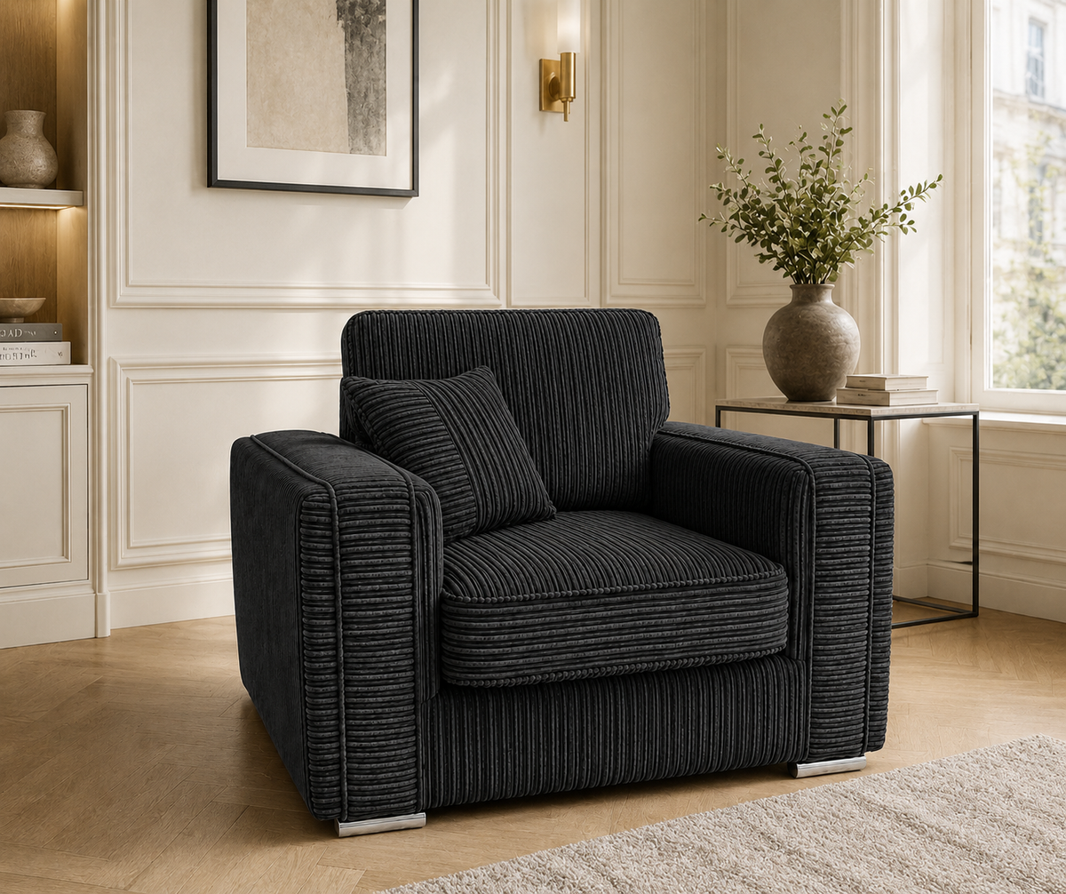 Lilly 1 Seater Jumbo Cord Dark Grey Sofa | FurniFolks - Detailed Angle View 4