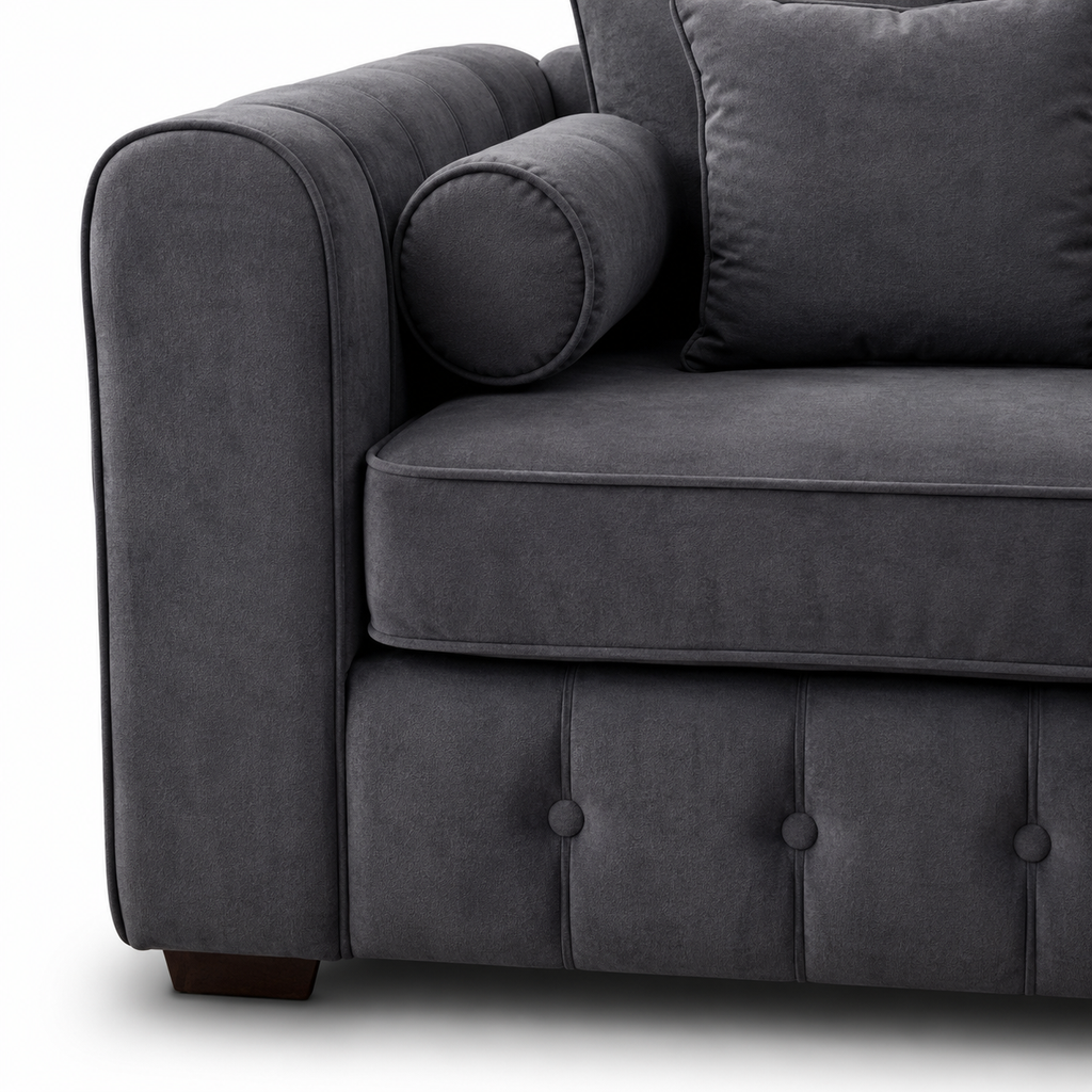 Lilly 1 Seater Naples & Kinsington Dark Grey Sofa | FurniFolks - Detailed Angle View 3