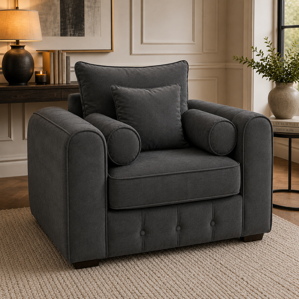 Lilly 1 Seater Naples & Kinsington Dark Grey Sofa | FurniFolks - Detailed Angle View 5