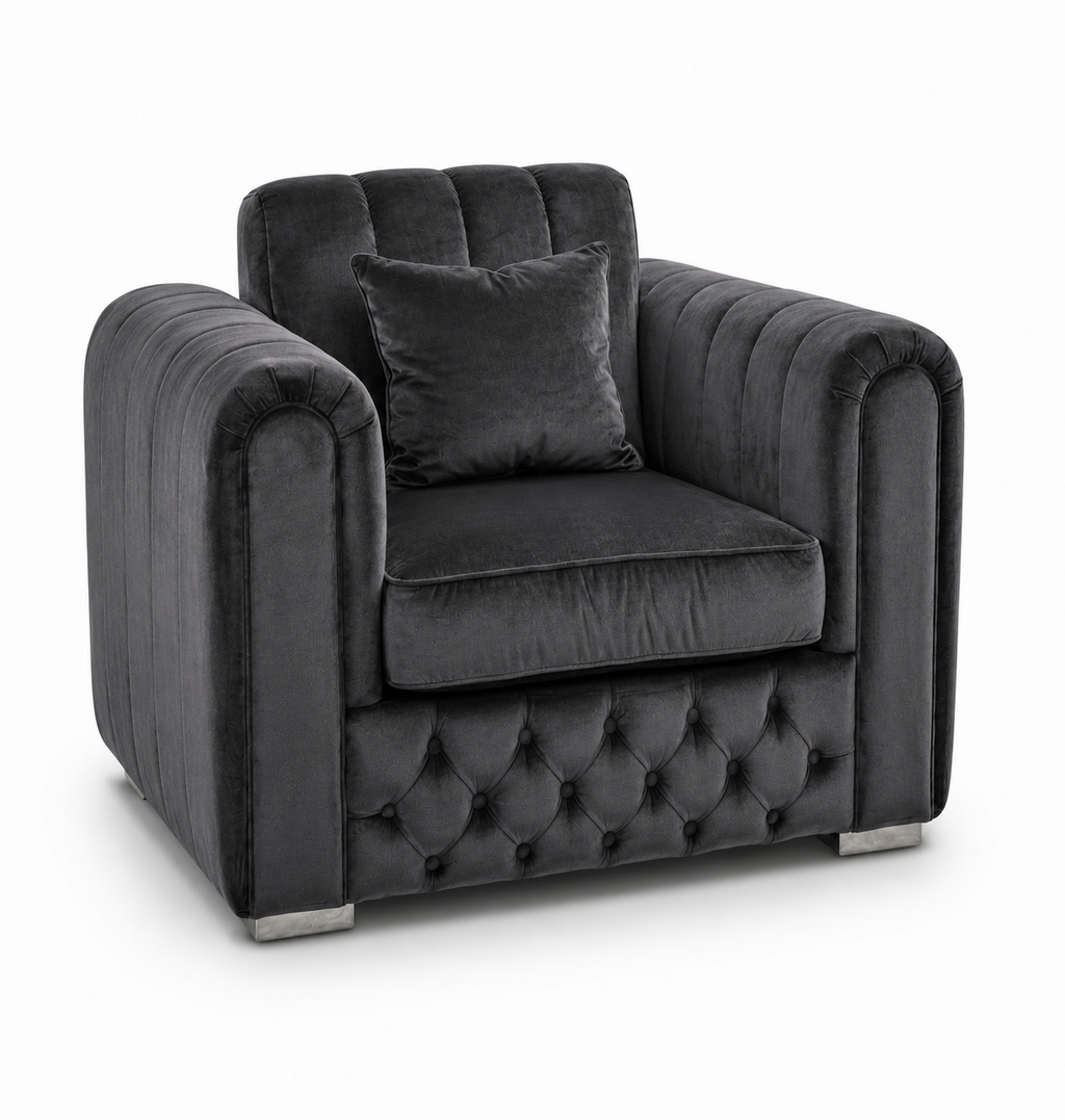Lilly 1 Seater Plush Velvet Dark Grey Sofa | FurniFolks - Luxury UK Living Room Showcase