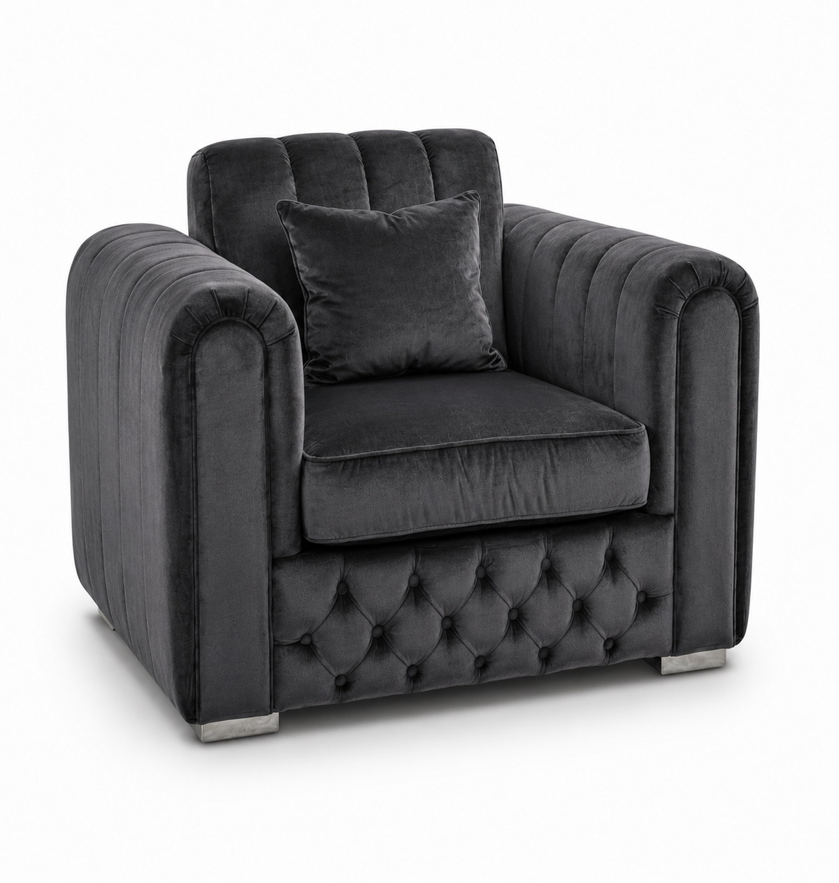 Lilly 1 Seater Plush Velvet Dark Grey Sofa | FurniFolks - Luxury UK Living Room Showcase