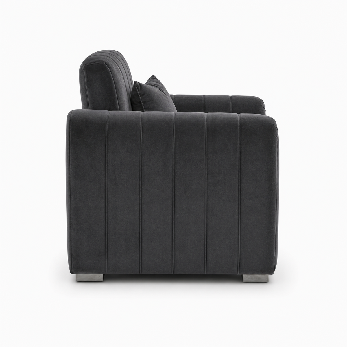 Lilly 1 Seater Plush Velvet Dark Grey Sofa | FurniFolks - Detailed Angle View 2