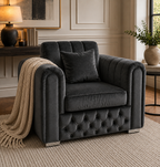 Lilly 1 Seater Plush Velvet Dark Grey Sofa | FurniFolks - Detailed Angle View 5