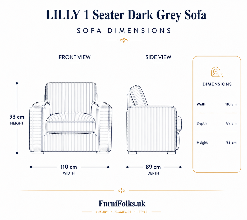 Lilly 1 Seater Plush Velvet Dark Grey Sofa | FurniFolks - Detailed Angle View 6