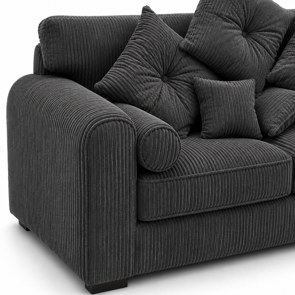Lilly 2 Seater Jumbo Cord Dark Grey Sofa - Detailed Angle View 3