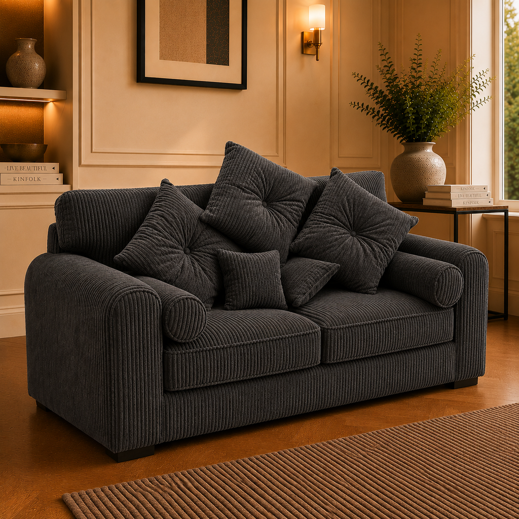 Lilly 2 Seater Jumbo Cord Dark Grey Sofa - Detailed Angle View 4