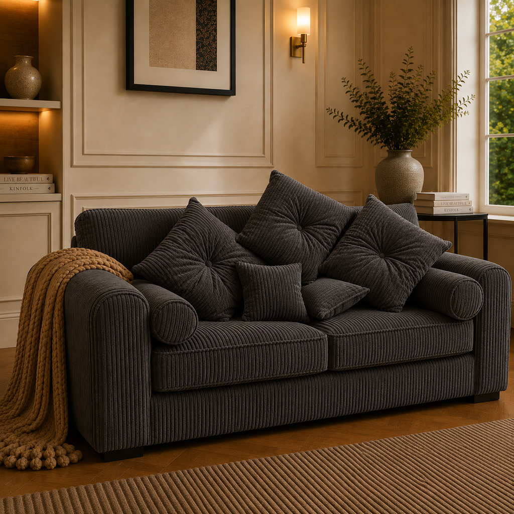 Lilly 2 Seater Jumbo Cord Dark Grey Sofa - Detailed Angle View 5