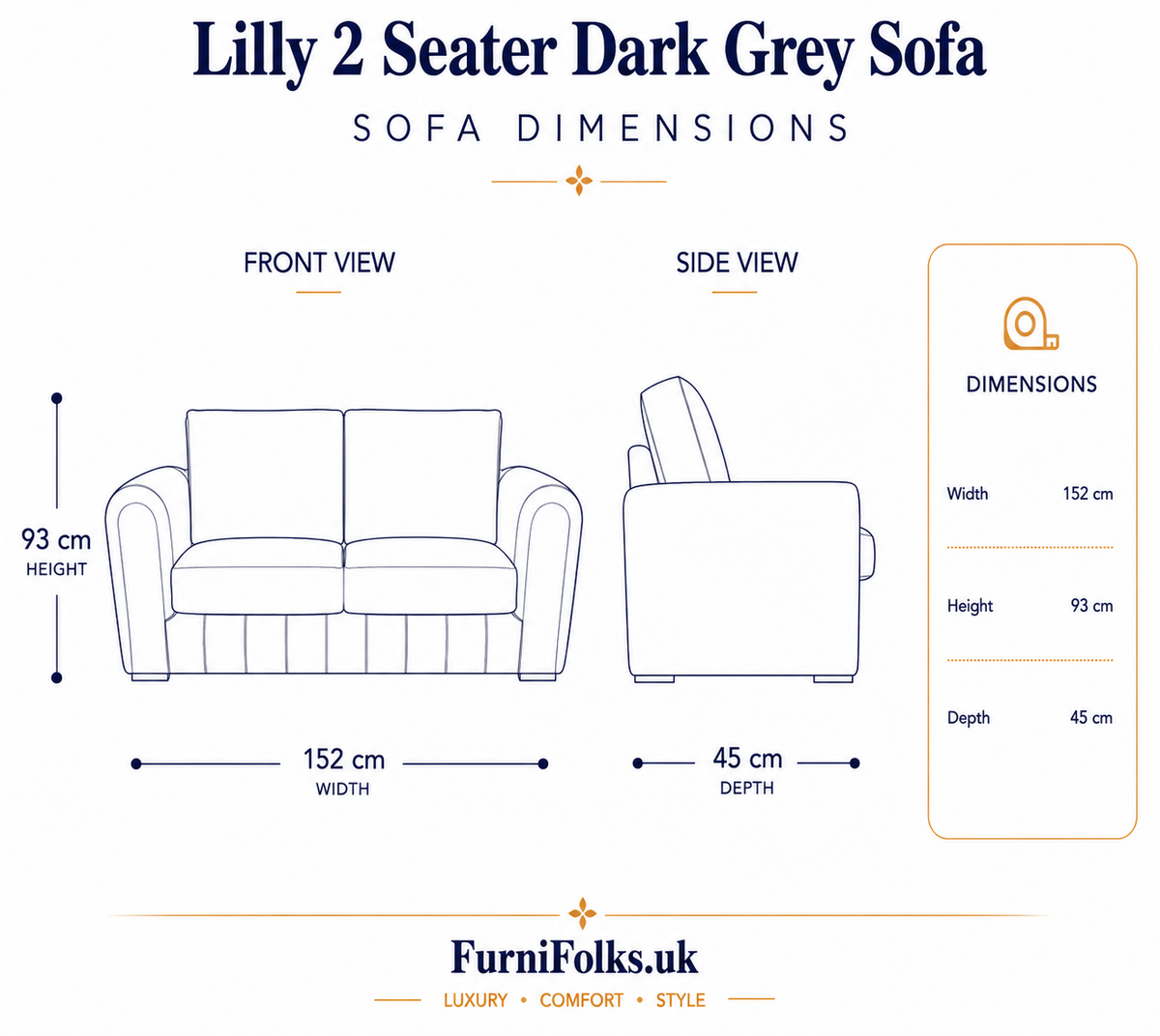 Lilly 2 Seater Jumbo Cord Dark Grey Sofa - Detailed Angle View 6