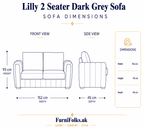 Lilly 2 Seater Plush Velvet Dark Grey Sofa - Detailed Angle View 6
