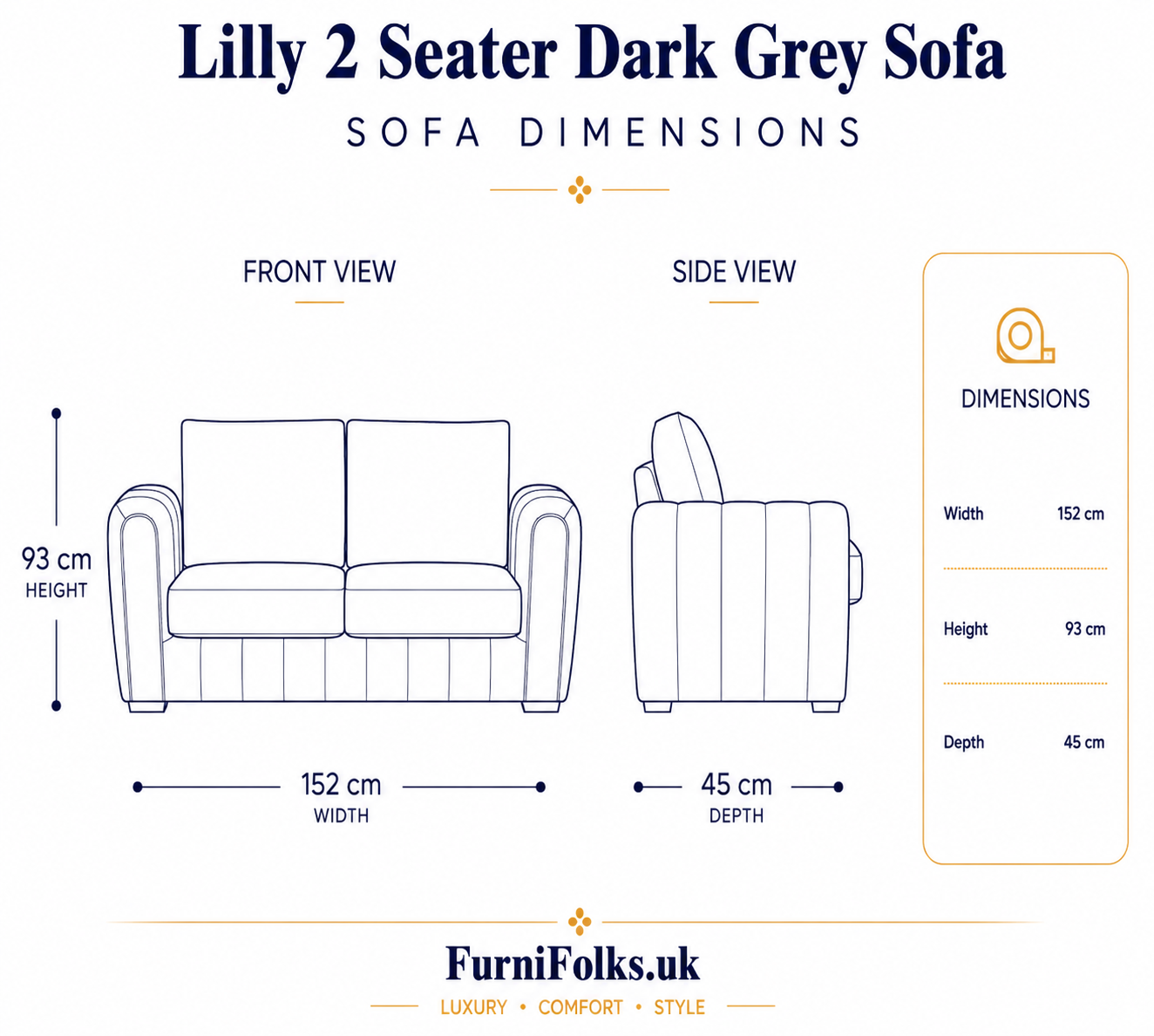 Lilly 2 Seater Plush Velvet Dark Grey Sofa - Detailed Angle View 6