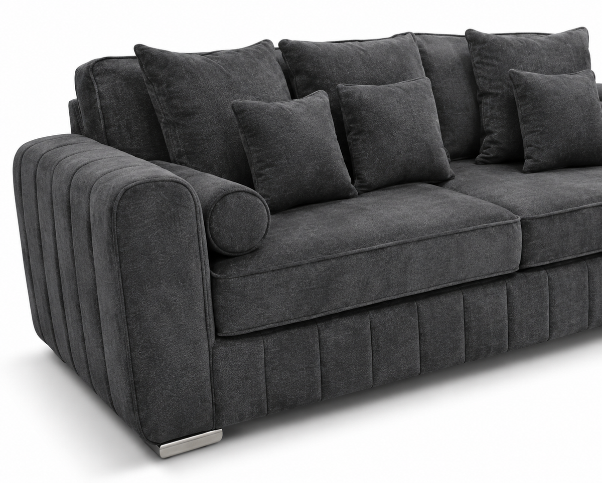 Lilly 3+2 Seater Chenille Dark Grey Sofa - Detailed Angle View 3