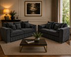 Lilly 3+2 Seater Chenille Dark Grey Sofa - Detailed Angle View 4