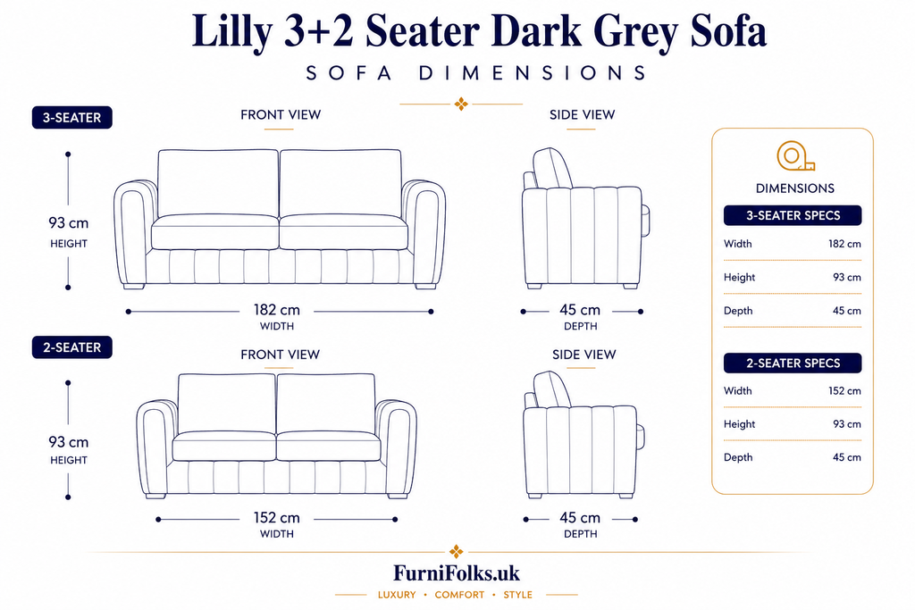 Lilly 3+2 Seater Chenille Dark Grey Sofa - Detailed Angle View 6