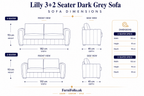 Lilly 3+2 Seater Chenille Dark Grey Sofa - Detailed Angle View 6