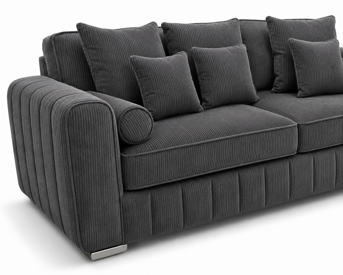 Lilly 3+2 Seater Jumbo Cord Dark Grey Sofa - Detailed Angle View 3