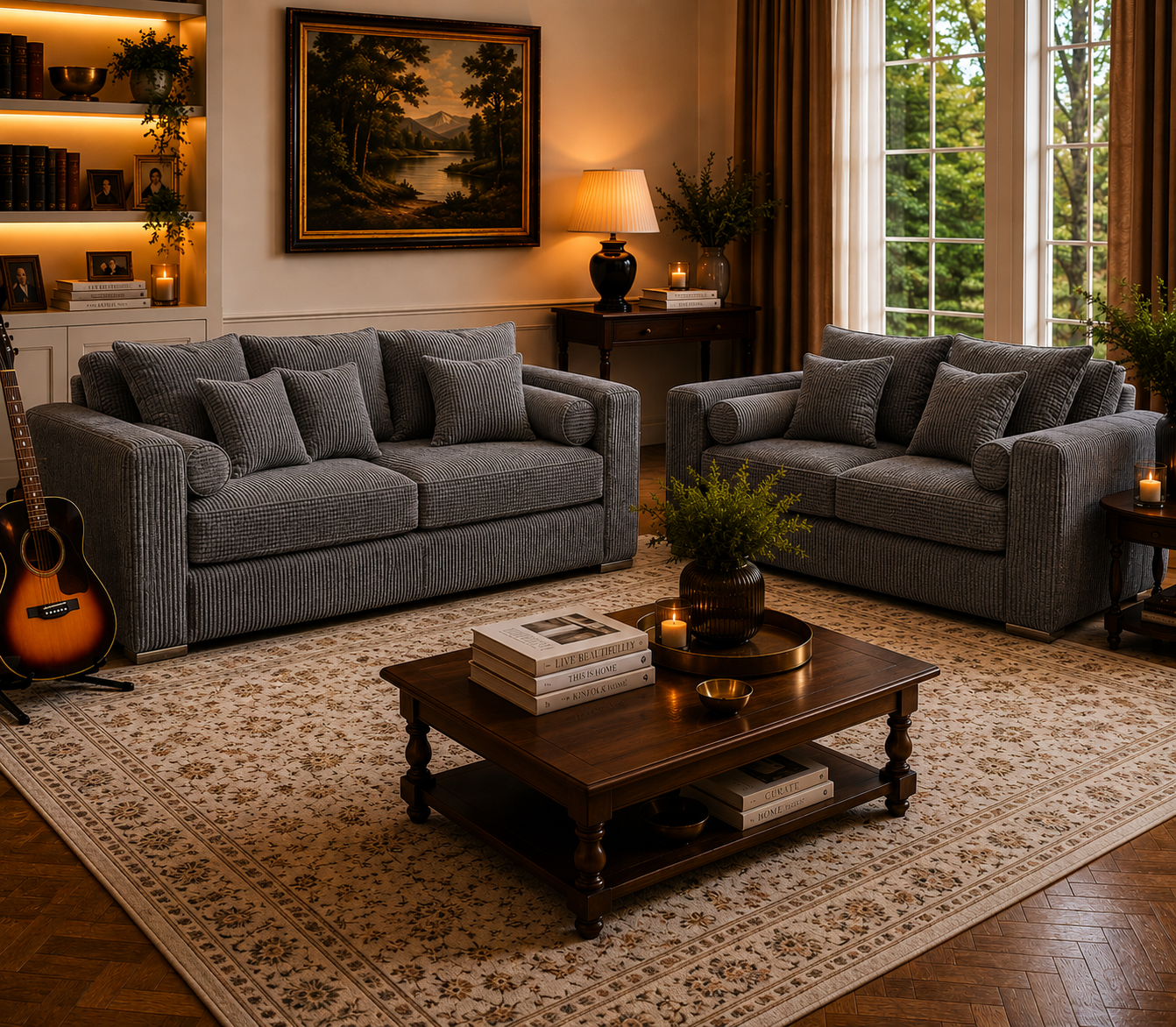 Lilly 3+2 Seater Jumbo Cord Dark Grey Sofa - Detailed Angle View 5