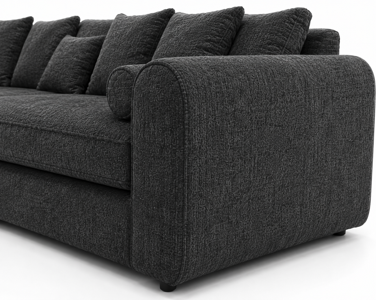 Lilly 5 Seater Chenille Dark Grey Sofa - Detailed Angle View 3