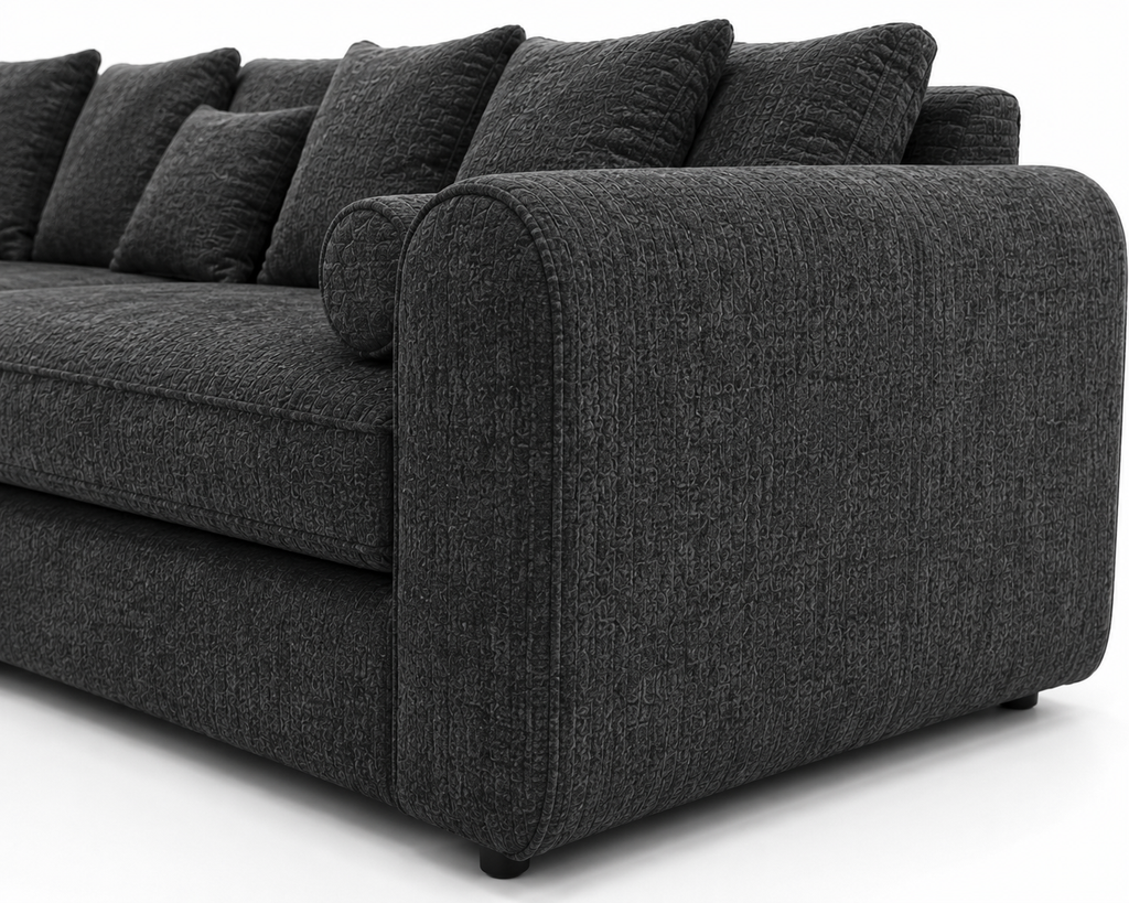 Lilly 5 Seater Chenille Dark Grey Sofa - Detailed Angle View 3