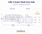 Lilly 5 Seater Chenille Dark Grey Sofa - Detailed Angle View 6