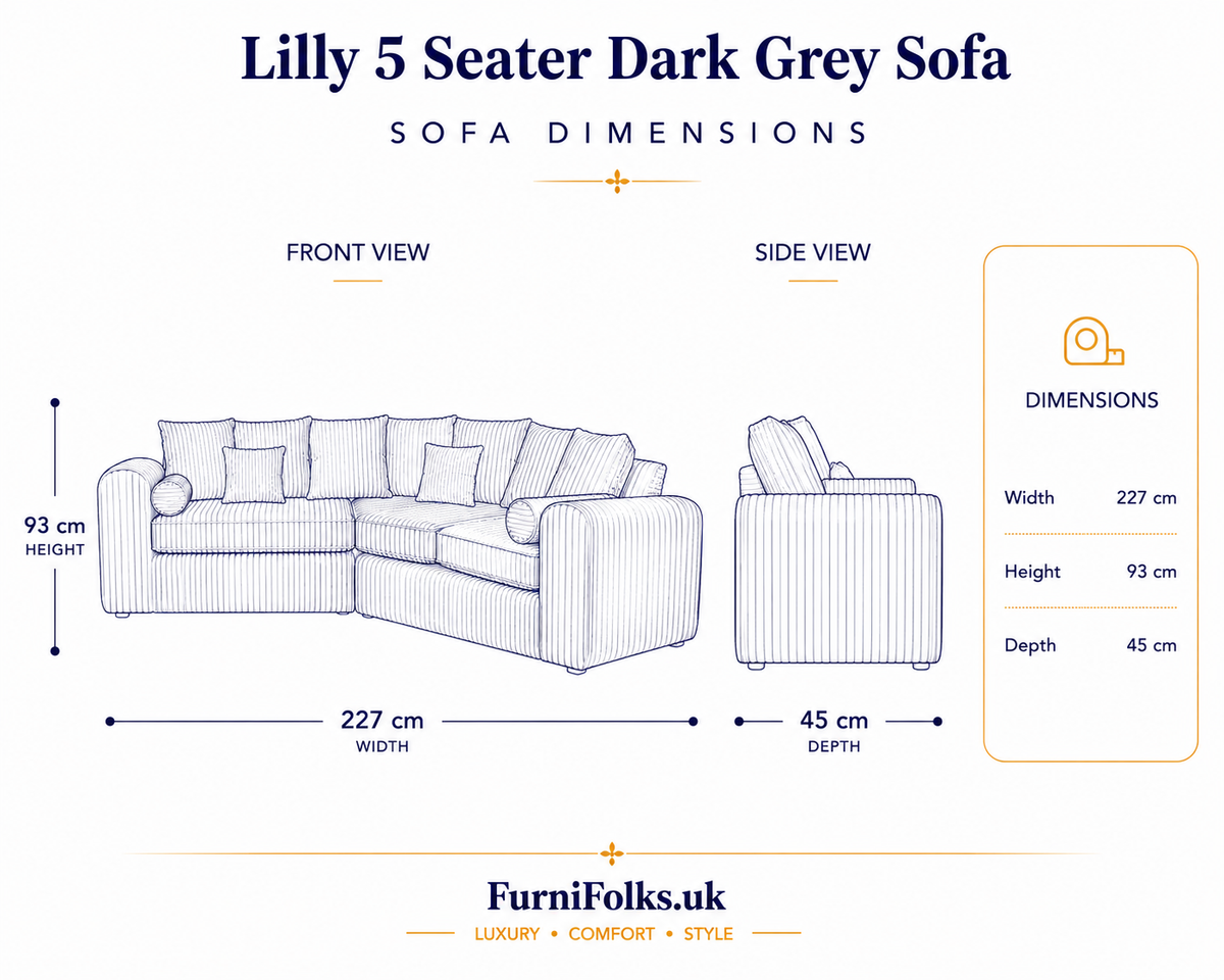 Lilly 5 Seater Chenille Dark Grey Sofa - Detailed Angle View 6