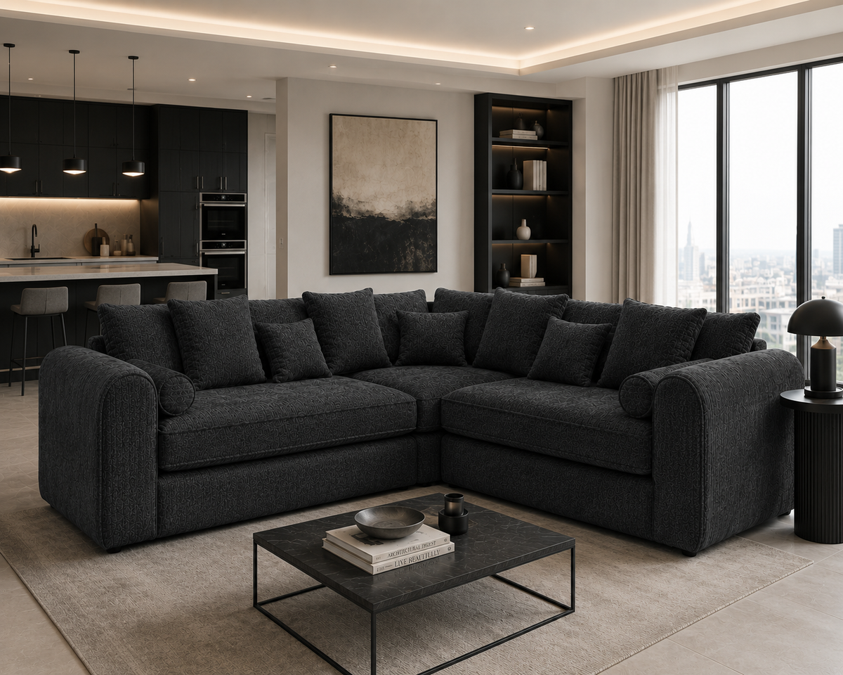 Lilly 5 Seater Chenille Dark Grey Sofa - Detailed Angle View 5