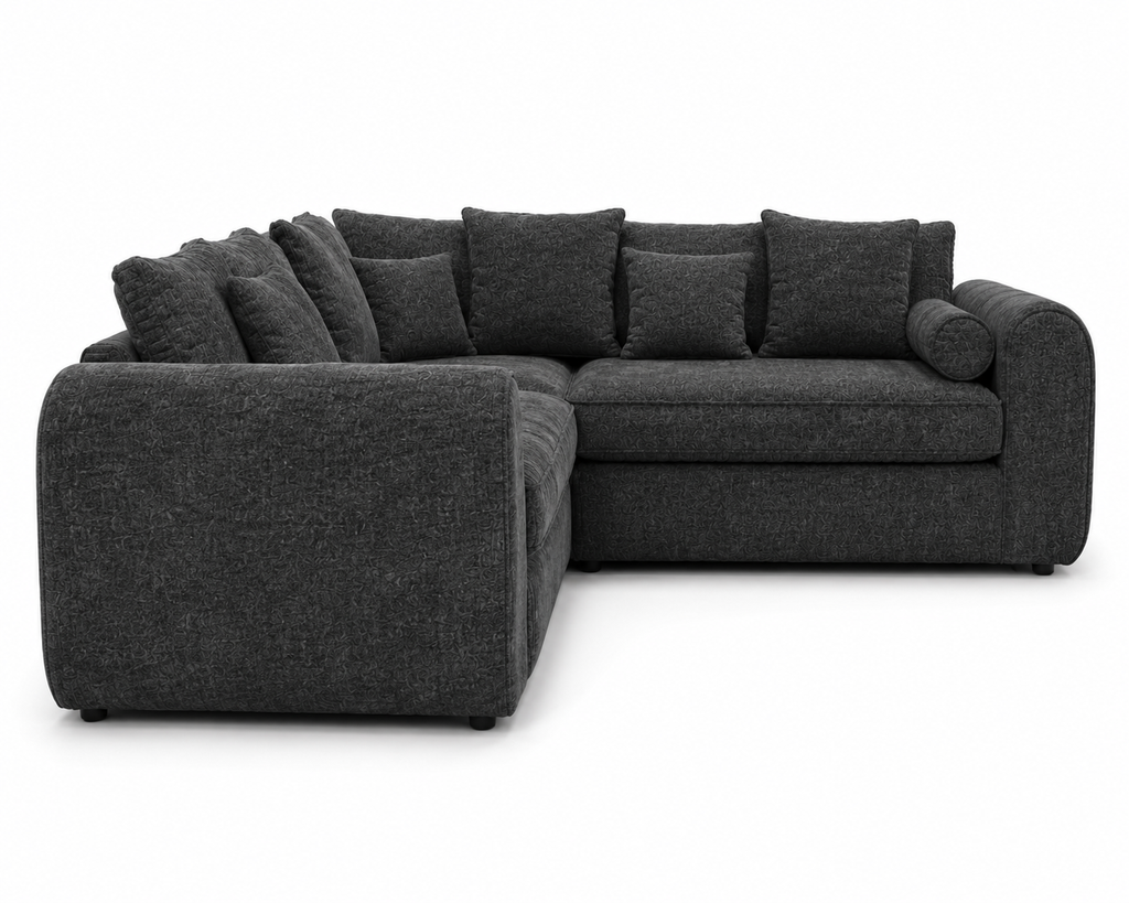 Lilly 5 Seater Chenille Dark Grey Sofa - Detailed Angle View 2