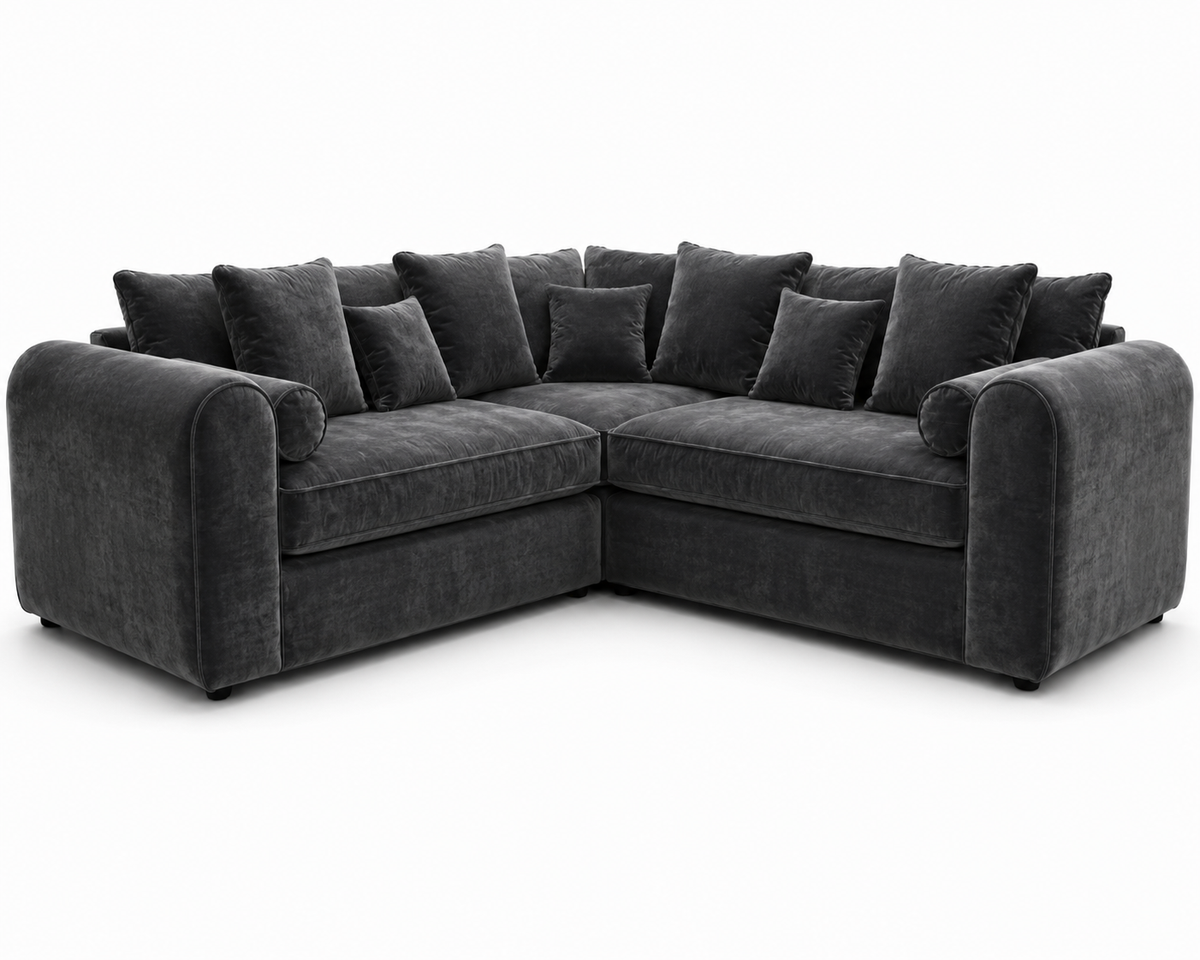 Lilly 5 Seater Corner L-Shaped Plush Velvet Dark Grey Sofa - Luxury UK Living Room Showcase