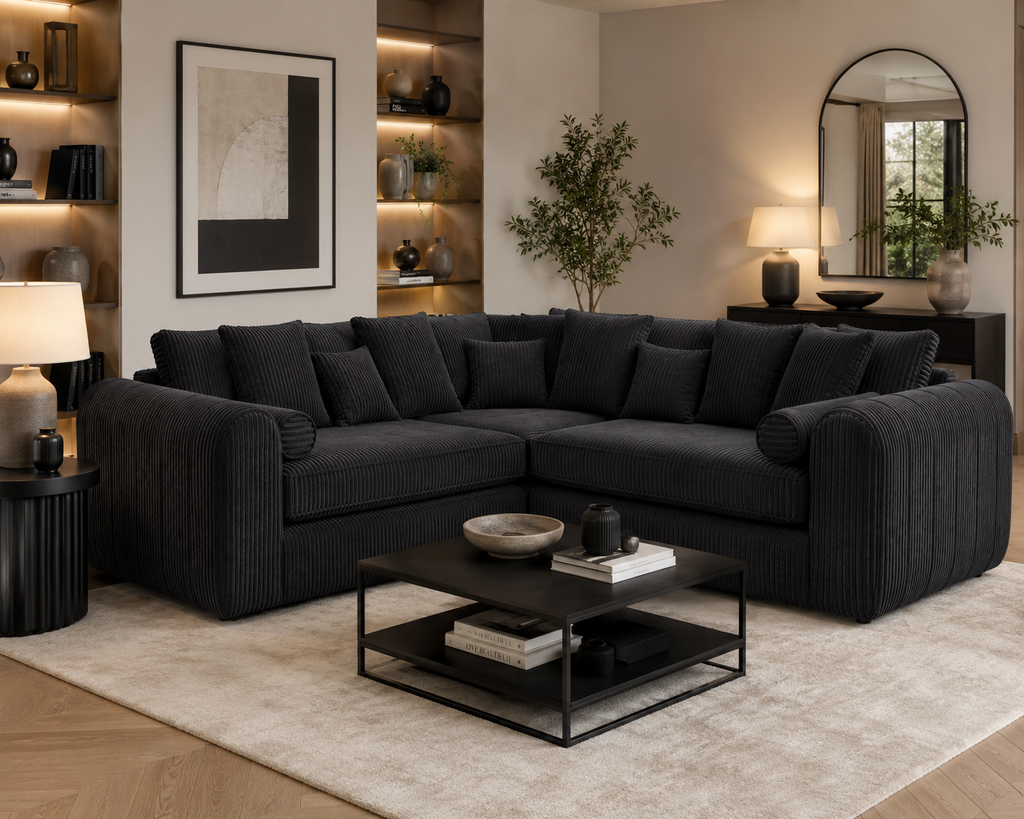 Lilly 5 Seater Jumbo Cord Dark Grey Sofa - Detailed Angle View 4