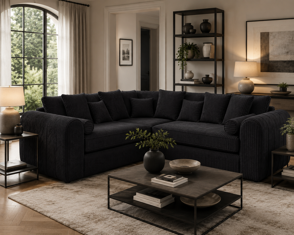Lilly 5 Seater Jumbo Cord Dark Grey Sofa - Detailed Angle View 5