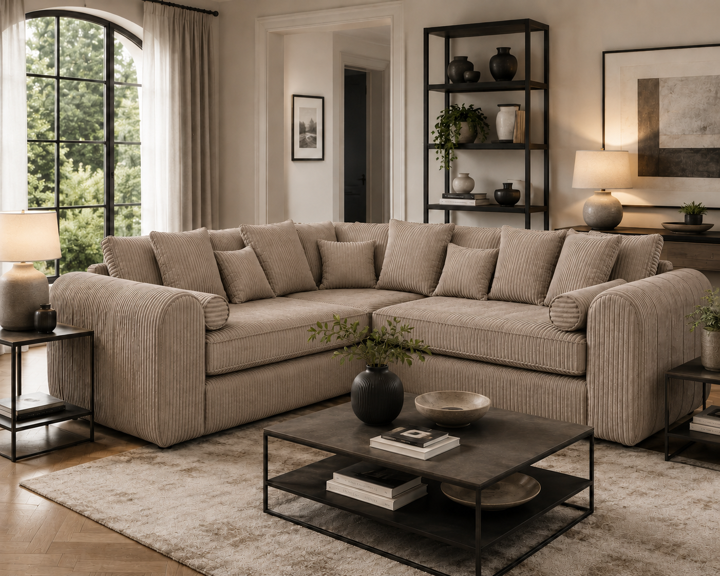 Lilly 5 Seater Jumbo Cord Mink Sofa - Detailed Angle View 4